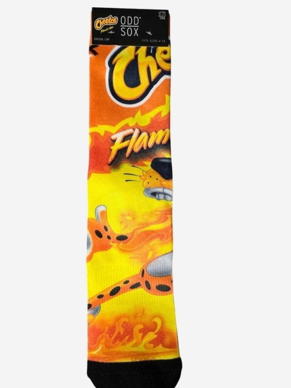 New ODD SOX Chester Cheetah Flamin Hot Cheetos Crew Socks Size 6-13